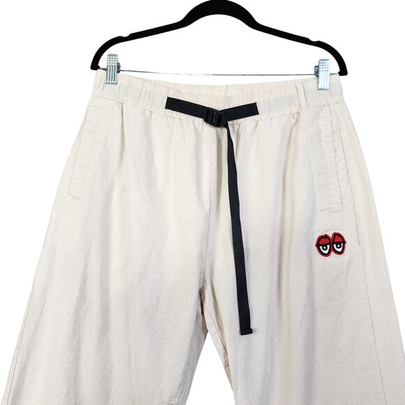 Krooked Eyes Mens Ripstop Elastic Waist Pant Size Large Skater Straight Leg Belt - Picture 2 of 12